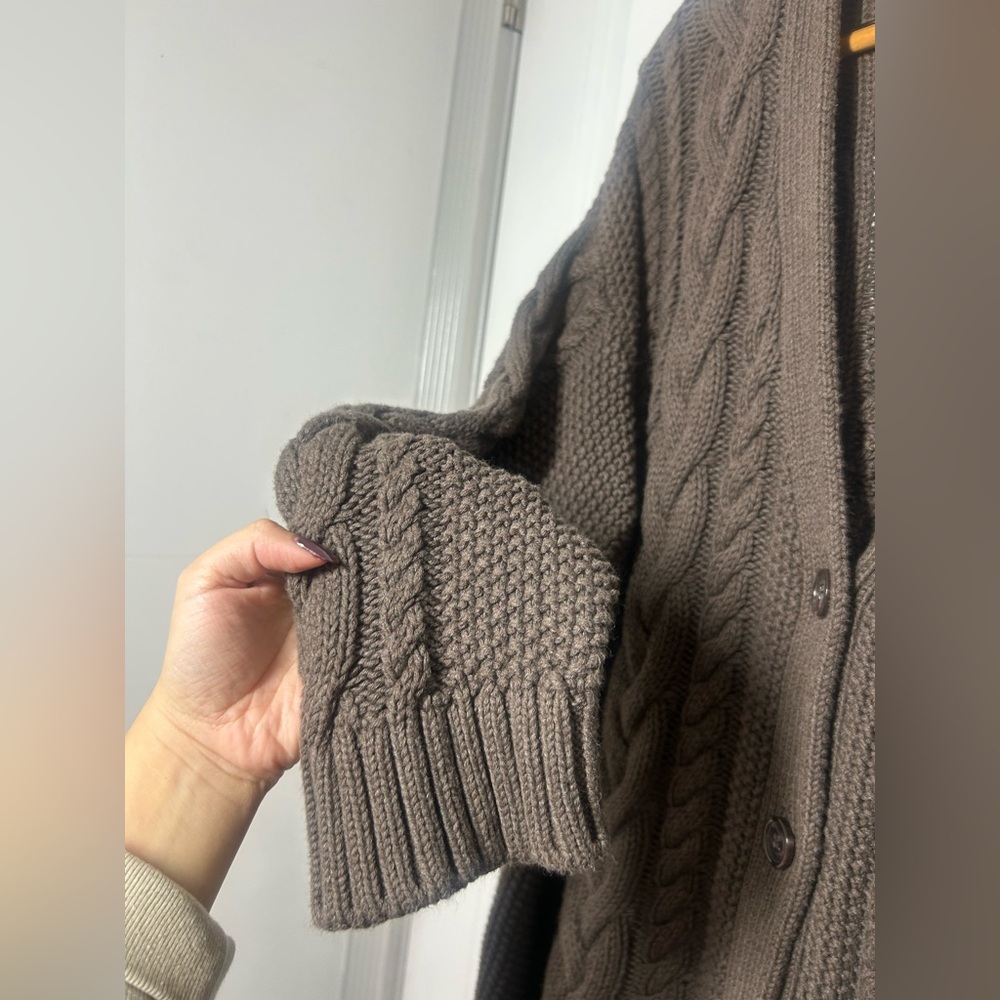 Quince Organic Cotton Oversized Cable Knit Cardigan Brown Size M 90s chic cozy - Picture 10 of 15